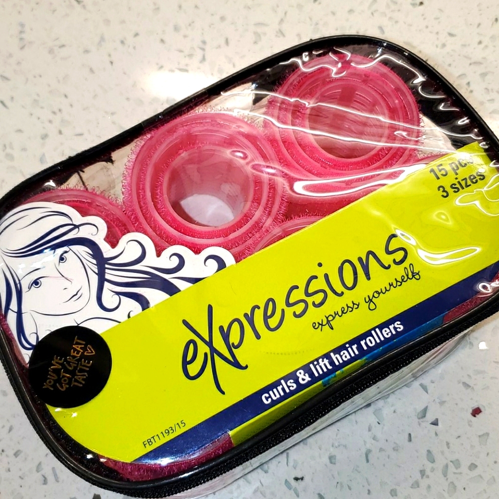 15 PCS EXPRESSIONS HAIR ROLLERS PINK